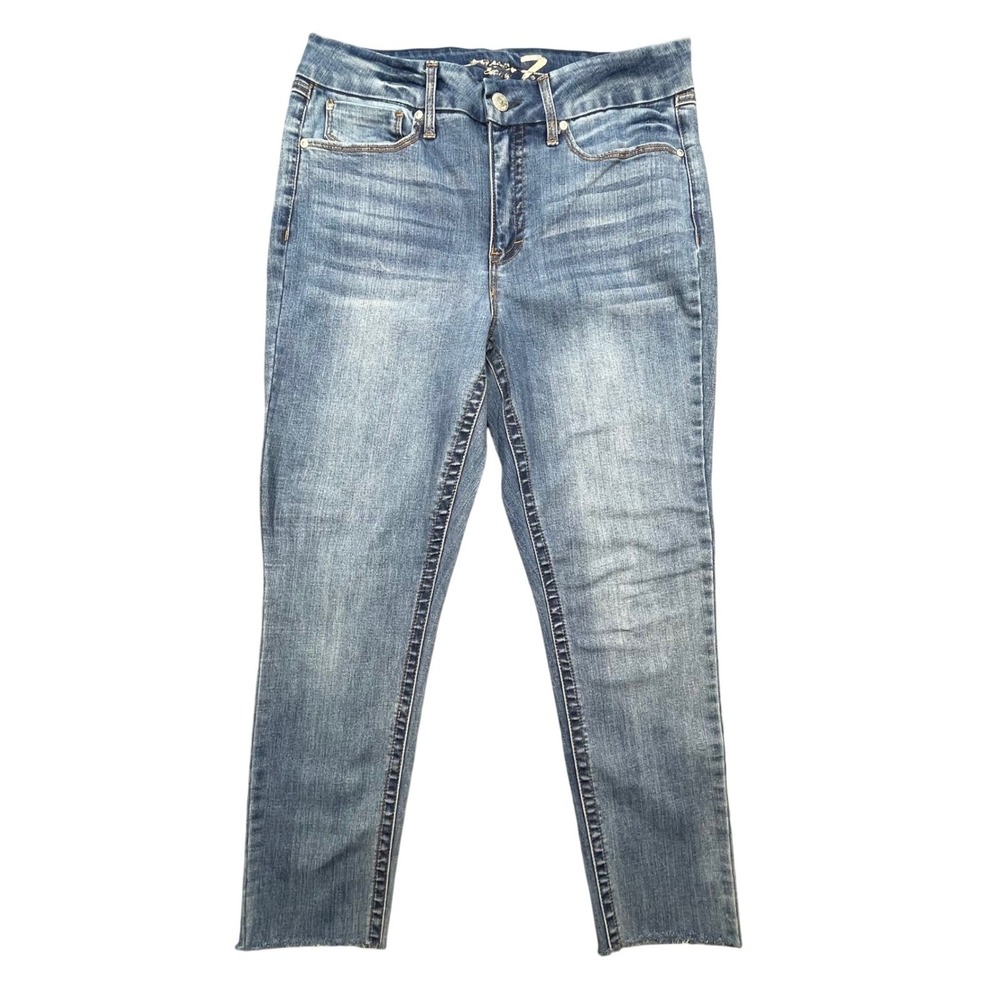 Seven7 Blue Tummy-Less High Rise Raw Hem Skinny Jeans Womens Size 12